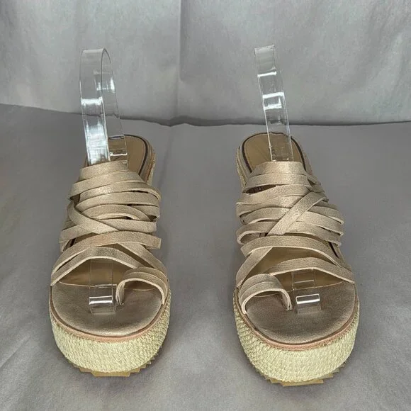 NWT Donald Pliner Ithacaqa Metallic Suede Wedge Sandal Size 8.5 - Picture 3 of 9